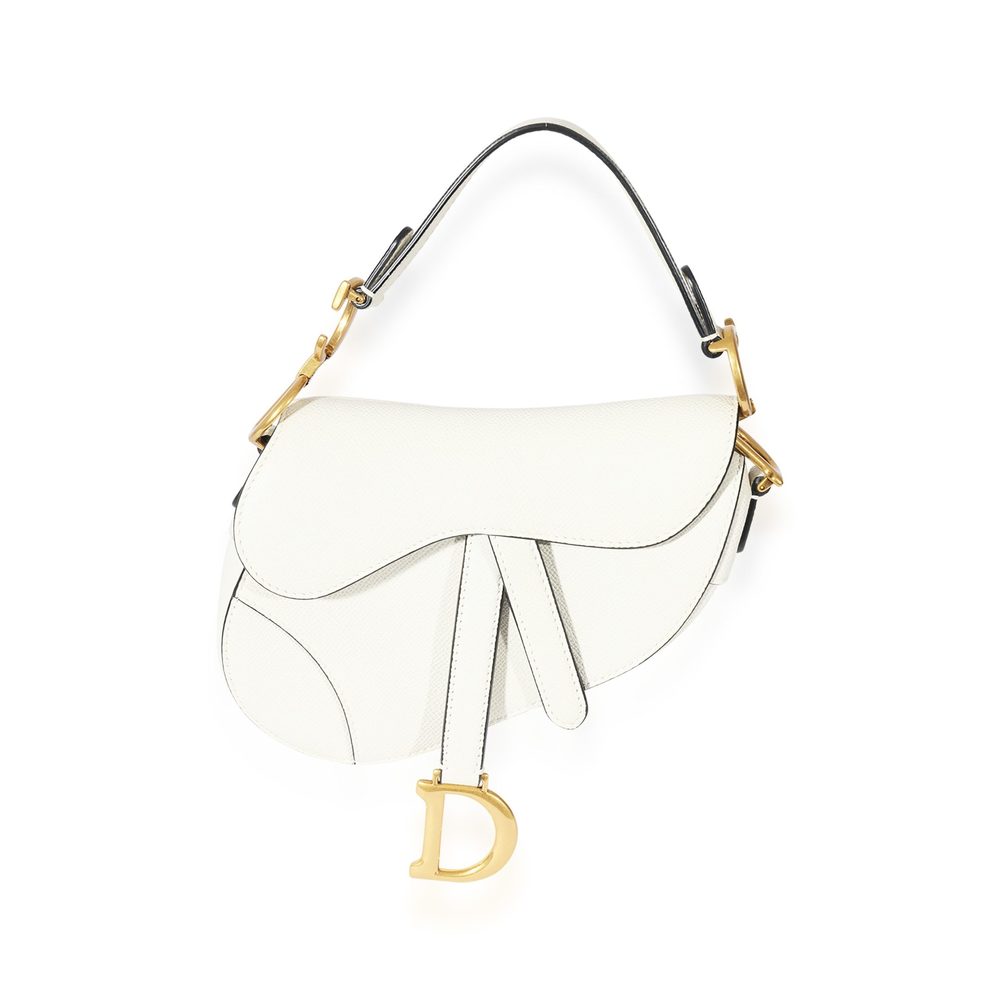 Christian Dior White Leather Mini Saddle Bag